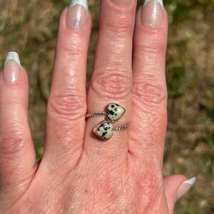 Sterling Silver Dalmatian Jasper Dual Heart Ring